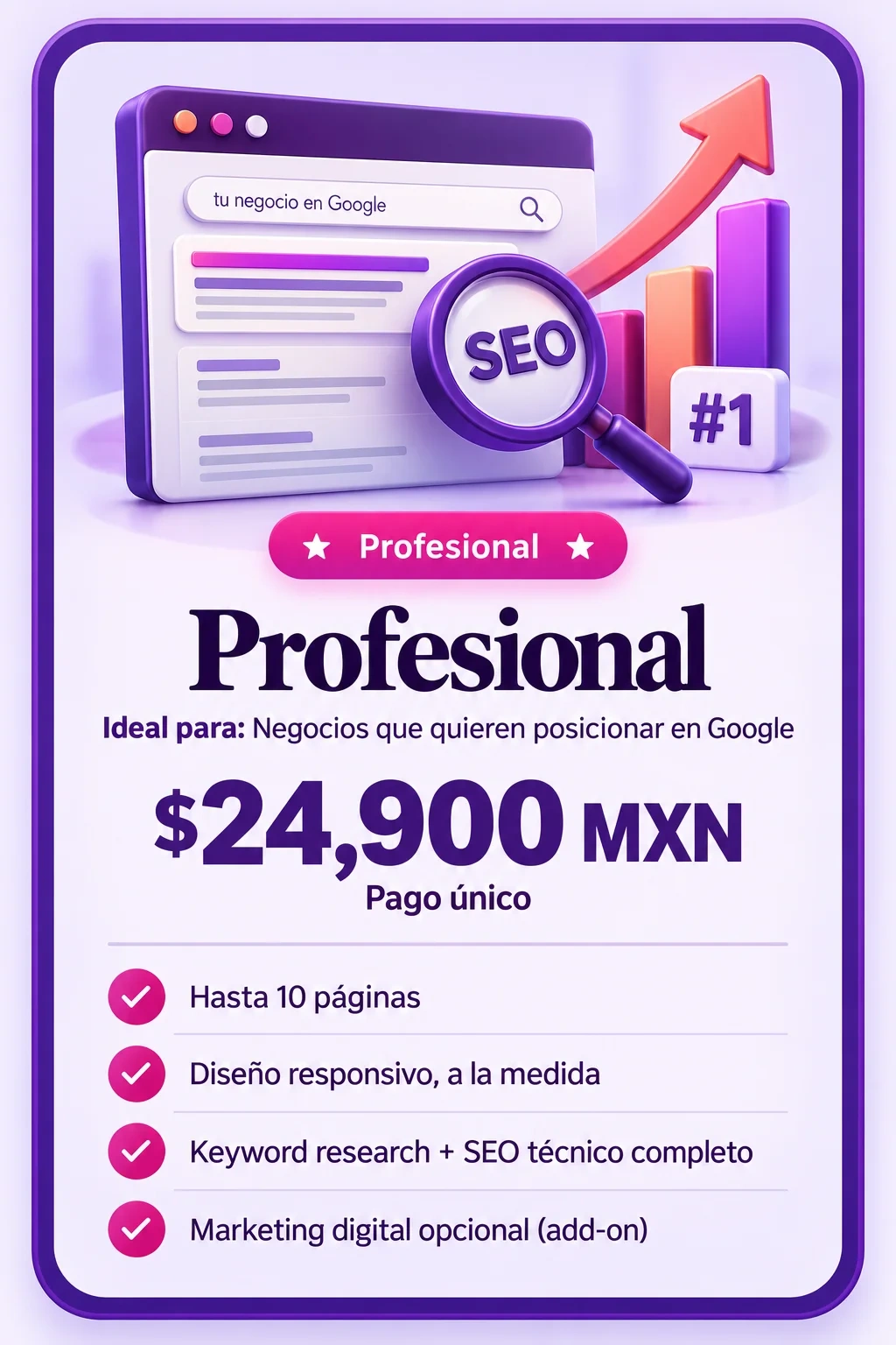 Paquete profesional de diseño web y SEO para posicionar en Google en México